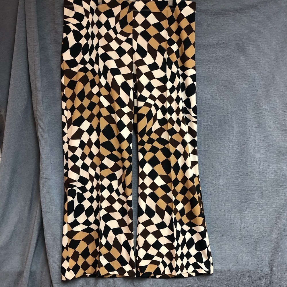 Wear ever 3X black brown beige cream, wide leg pants have a distorted wavy check